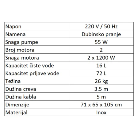 USISIVAČ ZA DUBINSKO PRANJE SA 2 MOTORA 72L - EDW722 SAFRAN